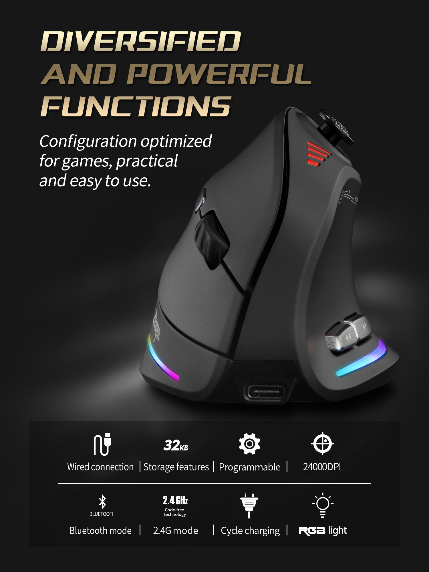 Jomaa RGB 백라이트 게이머 용 무선 수직 마우스 - Esports Gaming Mice 리뷰 및 가격